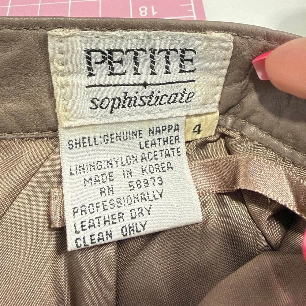 PETITE SOPHISTICATE Taupe Genuine Nappa Leather Pencil Skirt‎ 4